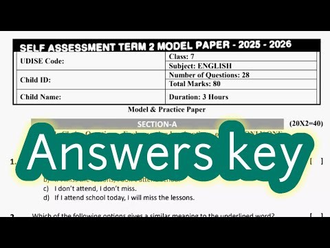 7th class English self assessment term 2 exam question paper with answers model paper