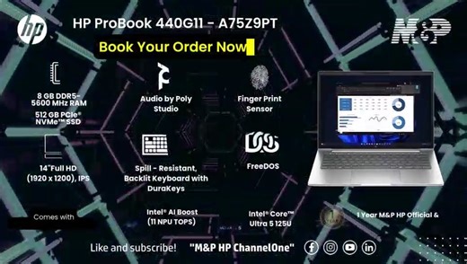 The HP ProBook 440 14-inch laptop provides growing businesses with the commercial-grade performance, multi-layered endpoint security, and durability in an easily upgradeable design #MP #HP #HPLaptop #Pro #Book #highperformance #MnP #intercoreUltra5 A75Z9PT | M&P HP ChannelOne