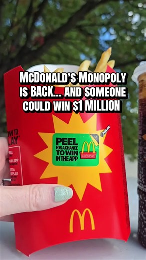 @McDonald’s Monopoly is officially BACK! 🎩🍟 And yes… there’s a $1 MILLION cash prize up for grabs. 👀💰 Here’s how to play: 🎟️ Register for Monopoly in the McDonald’s app 📱 Opt into MyMcDonald’s Rewards 🍟 Buy eligible menu items to get game pieces 👀 Peel your piece scan it in the app You could win FREE McDonald’s food, Rewards points, vacations, gift cards, a 2027 Jeep Cherokee and even a chance at $1 MILLION cash! The game is live now and runs through November 1. #McDonalds #McDonaldsMono