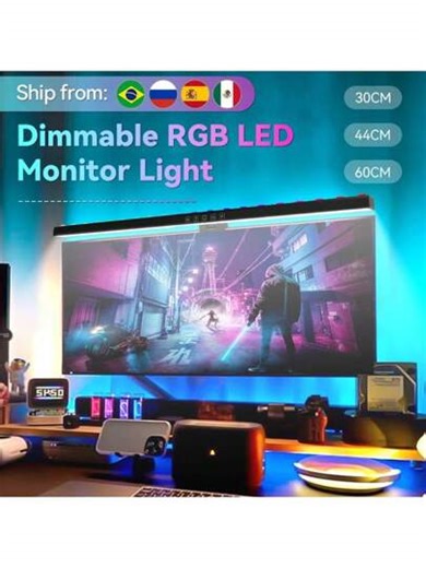 Dimmable LED Double-Sided Backlit Display Monitor Lamp With Touch Control, Flat/Curved Panel, 44cm/40cm/60cm/33cm, Magnetic Suspension, USB Powered, 7-Color RGB/3-Color Adjustable, Memory Function, Eye-Care, Suitable For Gaming, Movie, Reading, Office, Desk, Computer, Bookshelf, Reading Light, Ambient Lighting | SHEIN