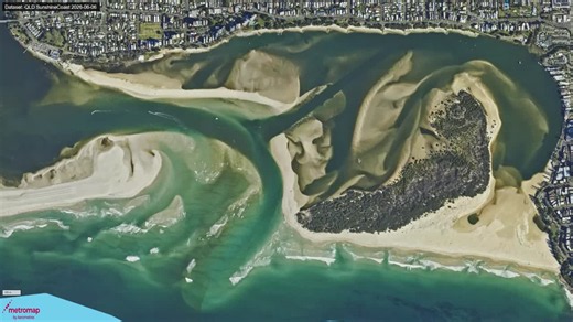 The northern tip of Bribie Island has seen significant erosion and breakthrough events in recent years, including the formation of a new channel in 2022 and additional widening after ex-Tropical… | Aerometrex