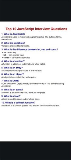 JavaScript interview questions and answers #javascript