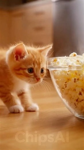 This Kitten Thinks Popping Popcorn Is Alive 😹🍿 #kitten #orangetabby #cutecat #funnykitten