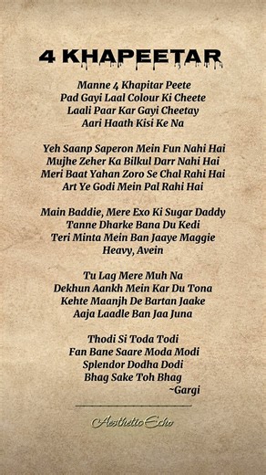 4 Khapeetar (Lyrics) - Gargi #lyrics #4khapeetar #lyricsvideo #shorts #ytshorts