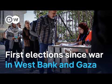 Palestinians vote in the occupied West Bank and Gaza in first elections since outbreak of war