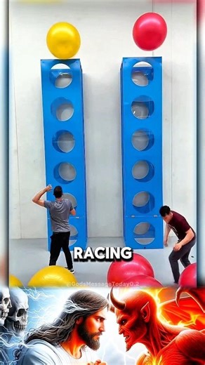 Jesus Vs Devil Exercise Ball Racing Is AWESOME 🔴🟡✅✝️↔️❌👹 #god #fy #jesus #lord #fé