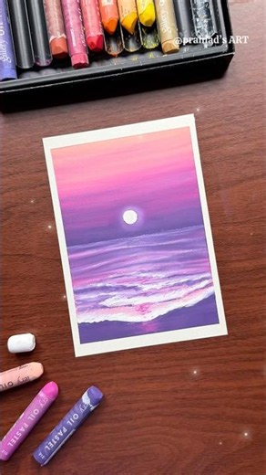 Easy Purple Moonlight Seascape Drawing with Oil Pastels 🌙✨