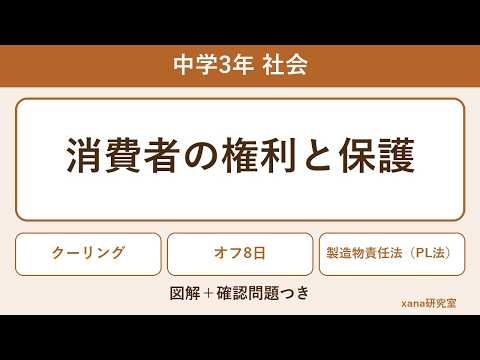 【中学3年】消費者の権利と保護｜クーリング・オフ8日・製造物責任法（PL法）・消費者契約法・消費者庁＋確認問題
