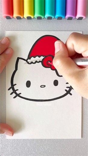 How to Draw Christmas Hello Kitty! 🐱+🎅 | #Shorts