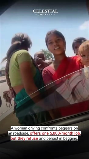 A woman in India confronted roadside beggars.