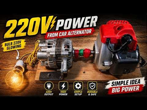 DIY 220V Generator from Car Alternator Watch Me Test It With Bulb!