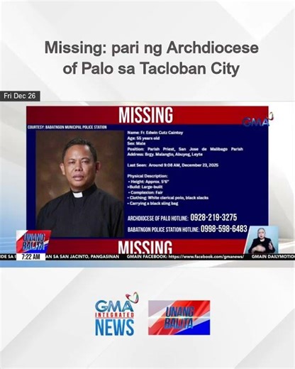 Missing – pari ng Archdiocese of Palo sa Tacloban City | Unang Balita
