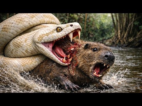 Wildlife survival : giant snake attack on capybara