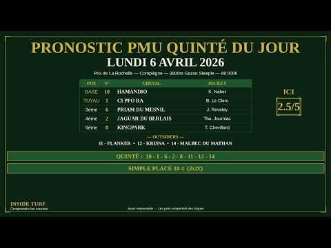 Quarté en 4 ! Hamandio gagne à 9,80 3,30 | Pronostic Quinté+ | Lundi 6 avril 2026 | Compiègne