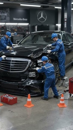 Can This Destroyed Mercedes Be Saved? 😳 #carcrash #mercedes #repair
