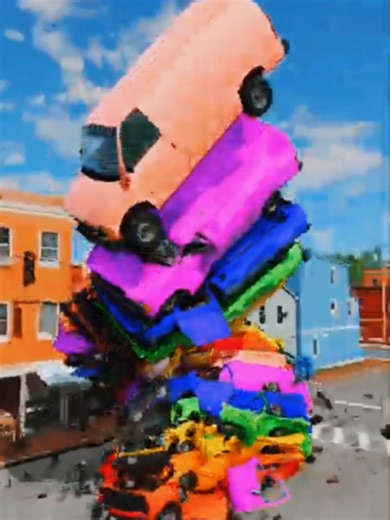 Mixed Color Vans Buses Crash and Explode