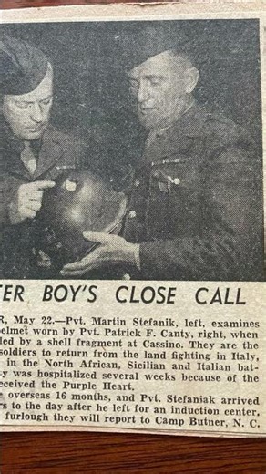 Lucky helmet - The shrapnel pierced his helmet but didn't kill him - WWII miracle