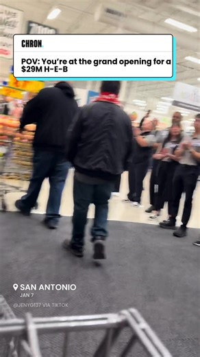 🏪 A $29M H-E-B? Only in Texas. Shoppers flocked to the newest H-E-B in San Antonio, located on the city's westside just before 6 a.m. on January 7, and the celebration featured a high school cheer squad and more. 🎥: @jenyg137 via TikTok #reels #explore #texas #sanntonio #myheb #heb | Chron