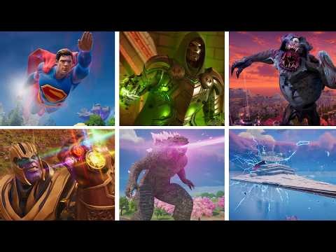 Evolution of All Playable Mythic Bosses in Fortnite (Superman, Godzilla,Monster Doom & Thanos)