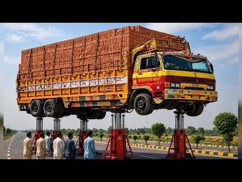 Overloaded Brick Truck Lifted on Hydraulics 😱 Insane Truck Repair & Heavy Load Fail!.