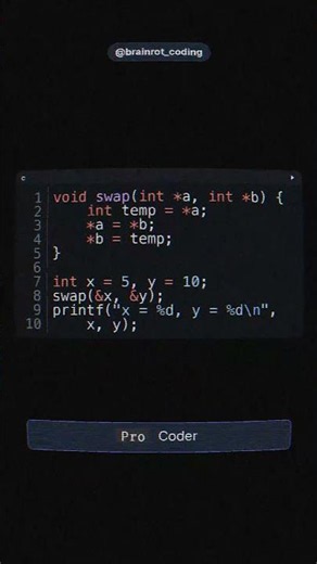 Noob vs. Pro Coder: Swapping Values in C - Explanation in comments! #pytho
