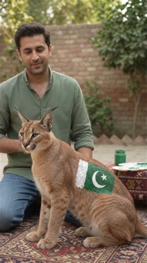 Painting the Pakistani Flag on a Majestic Caracal #14august #independenceday