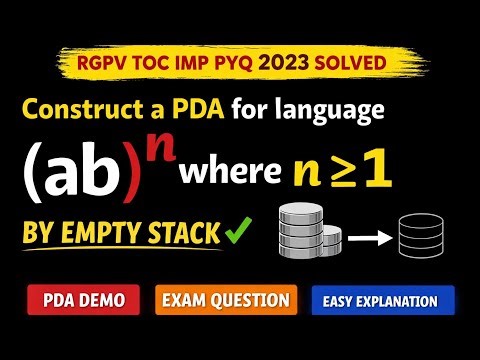 Construct PDA for L = { (ab)ⁿ | n ≥ 1 } |L = (ab)ⁿ PDA | RGPV 5th Sem | PYQ Solved | Automata Theory
