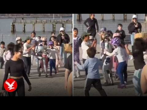 Humanoid robot seen running and playing with kids in New York park