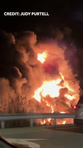Tanker truck crash causes massive fire, explosion on I-471