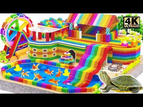 ASMR x 1.5 - How to Build Mini Rainbow Mansion With PlayGround Swimming Pool From Magnetic Balls