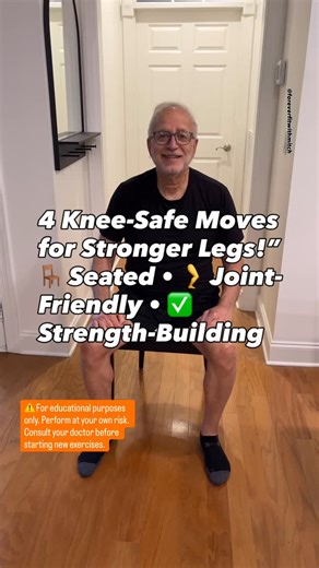 Mitch | 72 y/o Senior Fitness Trainer on Instagram: "Have bad knees but still want strong legs? These 4 seated exercises are safe, effective and perfect for older adults who want to move better and feel stronger—without putting stress on their joints. Here’s how to do them: 1️⃣ Seated Leg Extensions: 15 reps each leg x 3 sets. Strengthens quads, supports knees. 2️⃣ Seated Heel Slides: 12 reps each leg x 2 sets. Improves joint range of motion and control. 3️⃣ Seated Marches: 30 seconds × 3 rounds