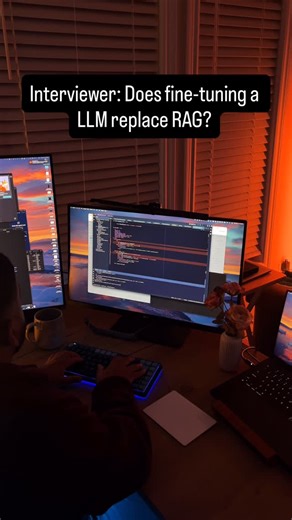 Hammad | AI Engineering on Instagram: "No - they serve different purposes and can complement each other 🔑 Key Difference: Fine-tuning teaches the model how to respond, while RAG gives the model what to respond with Fine-Tuning Use Cases: • Task specialization - Teaching model specific domain language or tone (medical, legal, customer service) • Consistent outputs - When you need predictable style and formatting • Stable knowledge - Information that doesn’t change frequently • Faster inference -