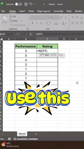 Excel Star Rating with REPT ⭐