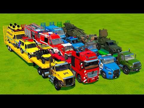 TRANSPORTING POLICE CARS EMERGENCY VEHICLES & HELICOPTERS WITH BIG TRUCKS! Farming Simulator 22
