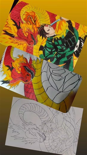 Tanjiro Kamado😇 Drawing Fire Breathing Colour Pencil, Anime Drawing 🐍#shorts#demonslayer #drawing