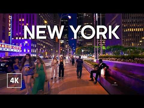 Evening Walk in NEW YORK / Sounds of Manhattan at Night - Travel Walking Tour 4k