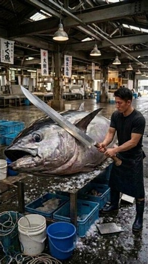 Watching Master Chefs Cut Giant Bluefin Tuna with the Sharpest Knife is Pure Magic! 🐟🔪 #BluefinTuna