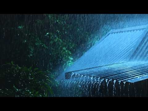 Night Thunderstorm with Heavy Rain Sounds for Sleep | Heavy Rain on Tin Roof & Powerful Thunder
