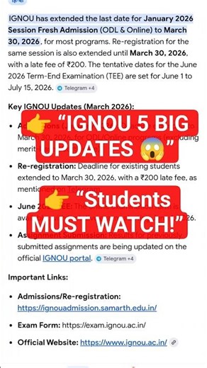 IGNOU 2026 🔥 5 BIG Updates | Exam Date, Result, Revaluation, Admission Latest News