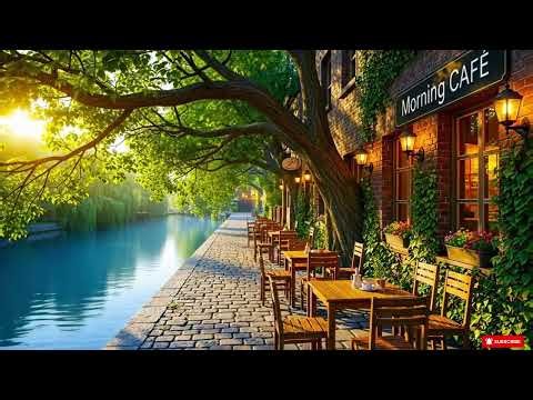 Smooth Jazz by the River|Warm Spring CoffeeShop Atmosphere with Nature Therapy to Relax Work, study.