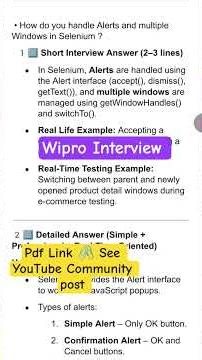 Alert in Selenium | Wipro Automation Testing Interview Questions | Real Time Scenarios Based Ques