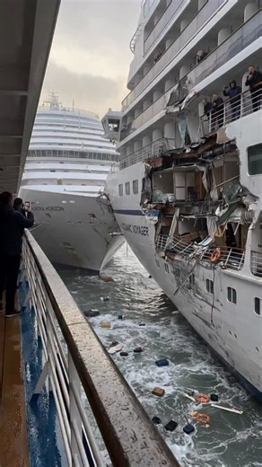 Three Cruise Ships Collide in the Port… Instant Traffic Jam🚢 In a crowded harbor, three huge liners bump into each other and get stuck nose-to-side, blocking the whole channel. Horns blare, crews wave arms, boats can’t pass—port traffic turns into a full-on ocean gridlock. #ship #ocean #crash #viral #reels | The.worldai