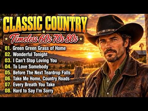 Green Green Grass of Home, Wonderful Tonight | Top 100 Classic Country Music Timeless 60s 70s 80s