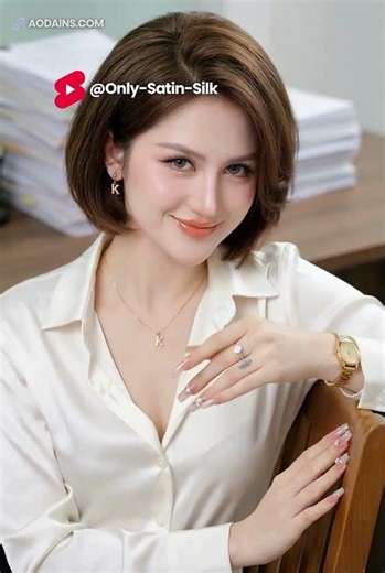 Office Lady in White Satin Blouse - Long Nails Silk Scratching ASMR #실크 #サテン #shinyclothes