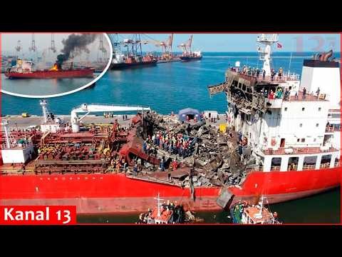 Video of Ukrainian UAV attack on Russian cargo ship in Azov Sea - Panicked passengers show aftermath