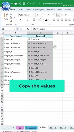 Create Folders from Excel Without VBA directory bat Method