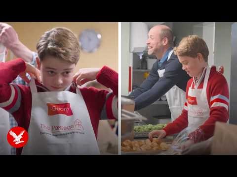 Prince George helps William prepare Christmas dinners for the homeless