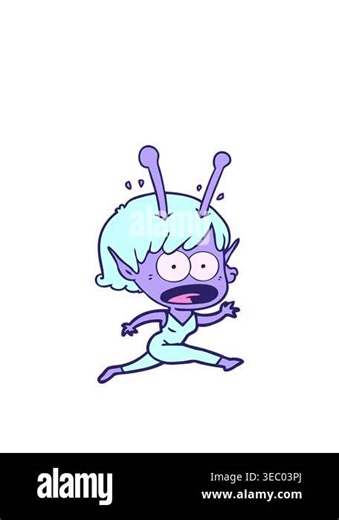 stretching up animation of cartoon shocked alien girl Stock Video Footage - Alamy