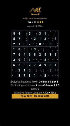 MavonX's Hard Sudoku: Exclusive Region 08.14.2026