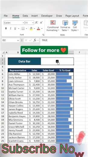 Data bar check box in #excel #exceltips #exceltutorial #exceltricks #excelshortcuts #spreadsheets